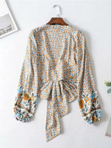 Boho Top for Women – Bohemian Blouse - “Olive Meadow” in Beige & Red