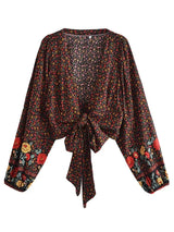 Boho Top for Women – Bohemian Blouse - “Olive Meadow” in Beige & Red