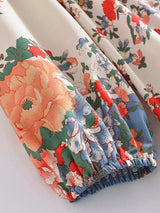 Bohemian Maxi Dress – “Terracotta Bloom” Cream Floral V-Neck Tie-Front Maxi Dress