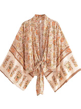 Boho Robe – “Flower Whisper” Bohemian Short Kimono Cover-Up for Beach or Lounge