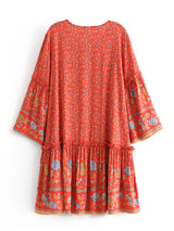 Boho Mini Dress – “Crimson Meadow” Red Floral Tunic Dres in Red & Black