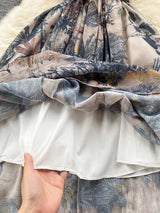 Vintage Boho Midi Dress - Embroidered Bohemian Style Shirt Dress with Beach Print
