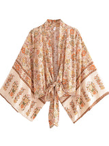 Boho Robe – “Flower Whisper” Bohemian Short Kimono Cover-Up for Beach or Lounge