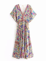 Bohemian Maxi Dress – “Mirage” Flowing Festival Gown Boho Beach Dress in Blue and Red