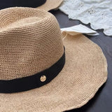 Boho Panama Hat - Fine Raffia Wide Brim Straw Hat