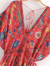 Bohemian Maxi Dress – “Mirage” Flowing Festival Gown Boho Beach Dress in Blue and Red