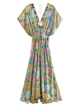 Maxi Dress - Boho Dress - Maxi Boho Sundress - Peacock Green Gold