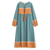 Boho Maxi Gown – “Blue Pink Sky” Loose Flowing Dress for Women