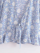 Boho Tops for Women - Bohemian Blouse - Blue Floral -Front Blouse