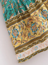 Boho Mini Dress – Green Floral Button-Down Sundress Maeve