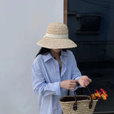 Boho Sun Beach Hat - Wide Brim Raffia Beach Hat with Ribbon