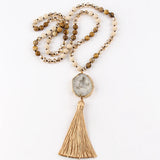 Boho Necklace - RH Precious Amazonite Lava Stones Gold Tassle