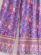 Boho Wide Leg Pants – Meadow Purple Floral Print Lounge Pants for Women