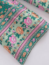 Boho Wide Leg Pants – Meadow Green Floral Print Lounge Pants for Women