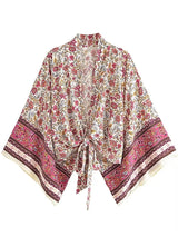 Boho Kimono Robe – Malisa Green and Pink Floral Beach Cover-Up Blouse