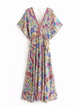 Bohemian Maxi Dress – “Mirage” Flowing Festival Gown Boho Beach Dress in Blue and Red
