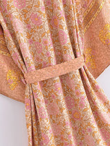Boho Kimono Robe – “Theodosia” Pink Floral Wrap Robe for Women