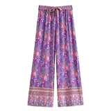 Boho Wide Leg Pants – Meadow Purple Floral Print Lounge Pants for Women