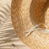 Boho Sun Beach Hat - Wheat Straw Cloche Hat with Ribbon