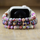 Boho Apple Watch Band - Silver Gothic Purple Jaspers Beads Wrist Stretch Bracelet