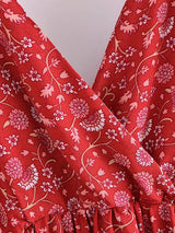 Boho Mini Dress – Luna Floral Tie-Strap Summer Dress for Women (Green, Red, Blue)