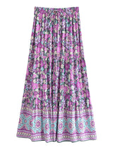 Boho Maxi Skirt – “Wild Bloom” Floral Gypsy Skirt in Navy,Purple & Turquoise