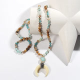 Boho Necklace - RH Precious Green Lava Blue Oval Stones