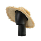Boho Sun Beach Hat - Frayed Raffia Wide Brim Beach Hat
