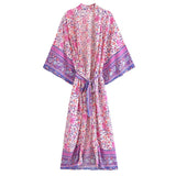 Boho Kimono Robe – “Blue Mirage” Lightweight Robe in Sky Blue & Gold for Lounge or Beach