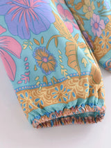 Boho Top for Women – Bohemian Blouse - Freya Pink & Blue Floral Long Sleeve Top