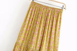 Boho Maxi Skirt – “Honey Fields” Tiered Floral Skirt in Mustard & Blush