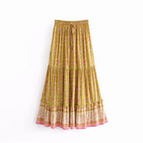 Boho Maxi Skirt – “Honey Fields” Tiered Floral Skirt in Mustard & Blush