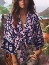 Boho Robe – “Flower Whisper” Bohemian Short Kimono Cover-Up for Beach or Lounge