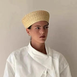 Boho Pillbox Hat - Natural Wheat Straw Beret Hat