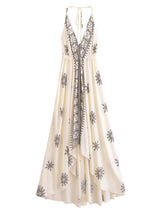 Bohemian Summer Maxi Dress – Ayla Backless Flowy Halter Dress in Green, Purple, White