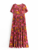 Boho Maxi Dress – “Wild Sunset” Button-Front Floral Sundress in Red