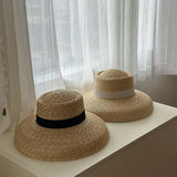 Boho Boater Hat - French Wheat Straw Wide Brim Hat