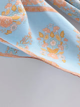 Boho Kimono Robe – “Blue Mirage” Lightweight Robe in Sky Blue & Gold for Lounge or Beach