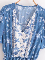 Bohemian Mini Dress – “Boho Bloom” Floral Print V-Neck Tie-Waist Mini Dress