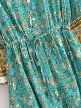 Boho Mini Dress – Green Floral Button-Down Sundress Maeve