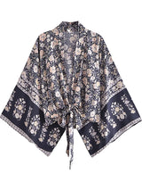 Boho Robe – “Flower Whisper” Bohemian Short Kimono Cover-Up for Beach or Lounge