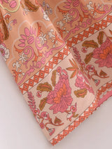 Bohemian Maxi Dress – “Rosewater Bloom” Pink Floral Tie-Neck Pleated Maxi Dress