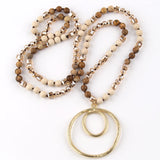 Boho Necklace - RH Precious Brown Lava Stones Gold Loop