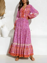 Boho Maxi Dress, Gown, Vacation in Pink and Saffron