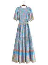 Maxi Dress - Boho Dress - Sundress - Scilla Pivoine in Pink and Blue