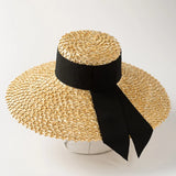 Boho Sun Beach Hat - Handwoven Lace Straw Hat with Bow Ribbon