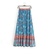 Boho Maxi Skirt – “Wild Bloom” Floral Gypsy Skirt in Navy,Purple & Turquoise