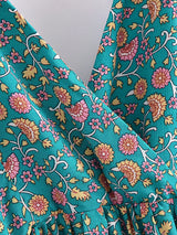 Boho Mini Dress – Luna Floral Tie-Strap Summer Dress for Women (Green, Red, Blue)