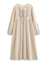 Bohemian Maxi Gown – “Meadow Stitch” Floral Embroidered Long Sleeve Dress