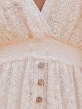 Boho Mini Dress – Boho White Dres –“Whisper Light” Batwing Sleeve Mini Sundress with Buttons